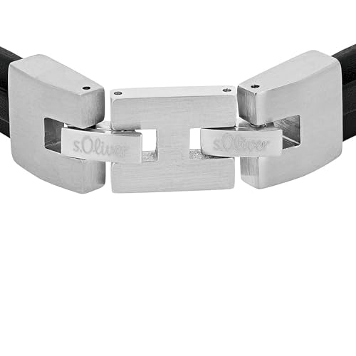 s.Oliver 'Infinity' leather-stainless steel bracelet for men in black (length: 20-21.5 cm)