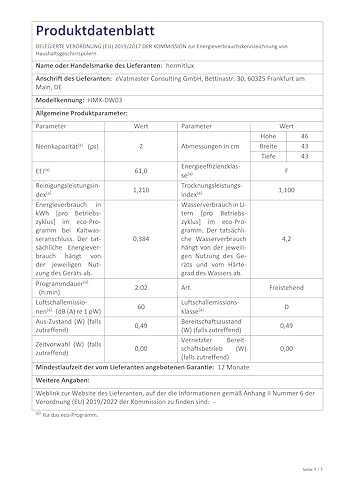Hermitlux Mini-Geschirrspüler für 4 Bestecksätze, 5 Liter Wassertank, 6 Programme