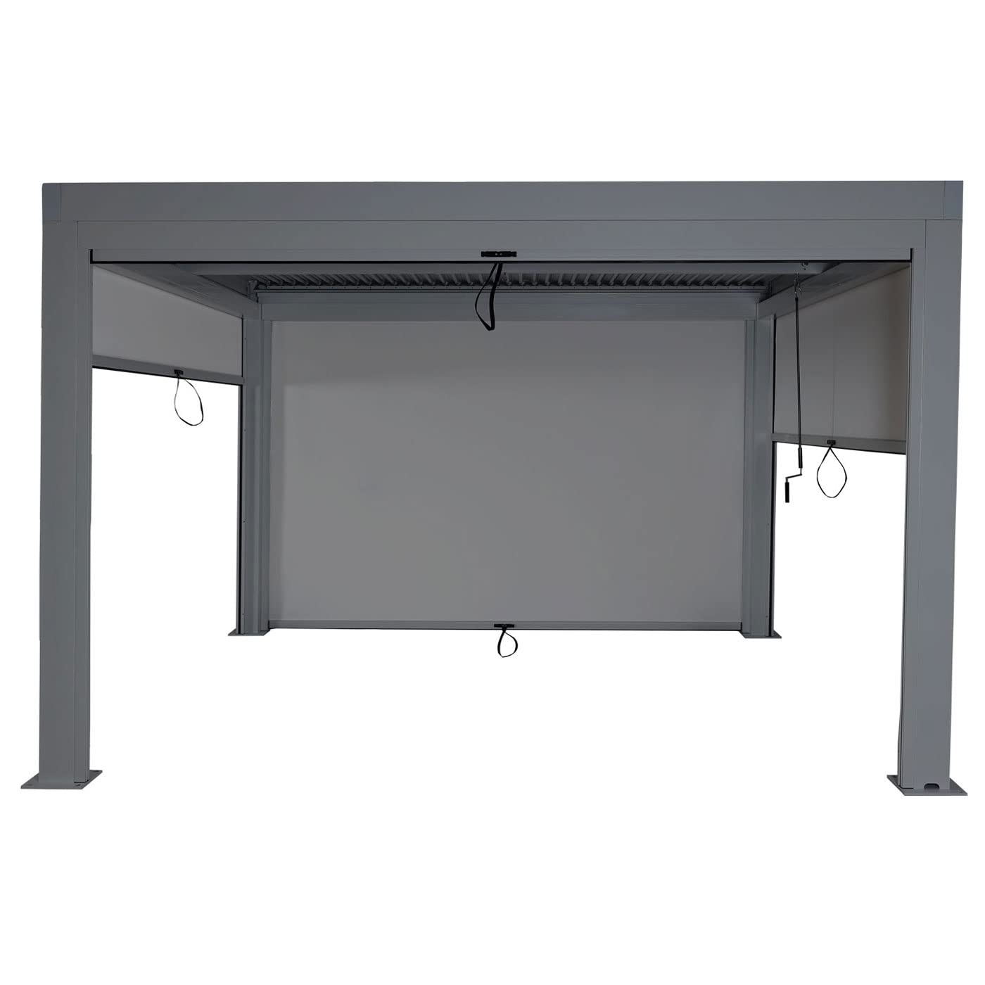 Pergola (HWC-L46) Garten-Lamellen-Pavillon mit Seitenwand-Rollo (3x4m): Sturmfest, Alugestell