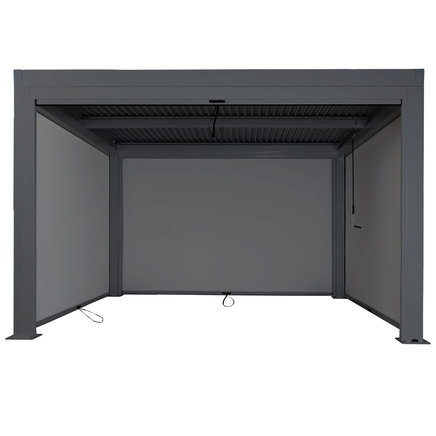 Pergola (HWC-L46) Garten-Lamellen-Pavillon mit Seitenwand-Rollo (3x4m): Sturmfest, Alugestell