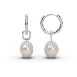 AMOONIC Creolen Hoops Perlenohrringe Damen (Silber 925) mit Süßwasserperlen in Tropfenform