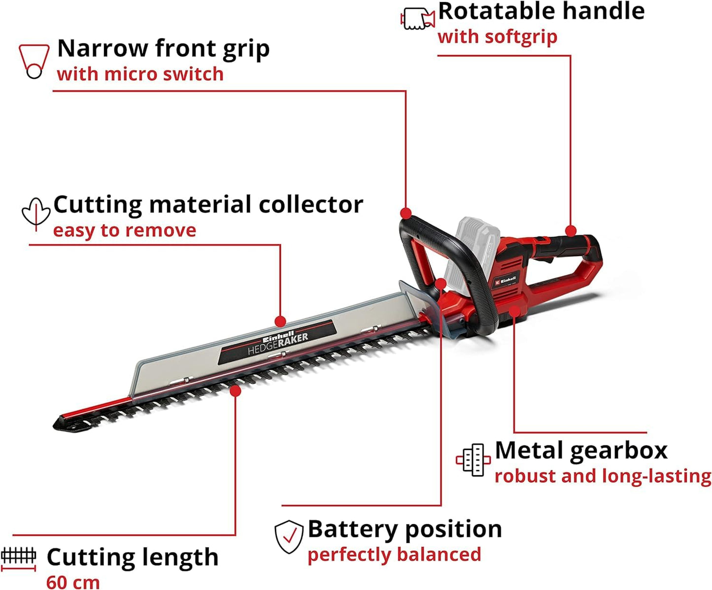 Einhell Cordless Hedge Trimmer (GE-CH 18/60) Li-Solo Power X-Change without battery