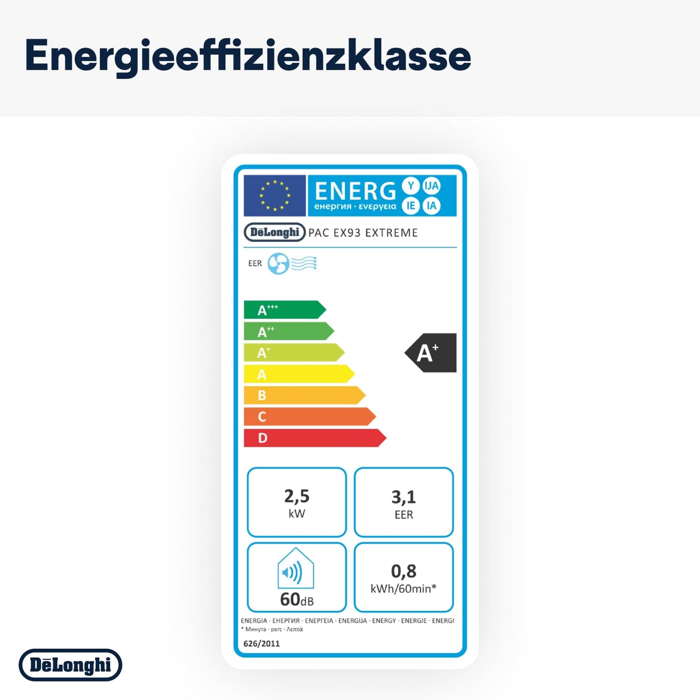 De'Longhi 'Pinguino PAC EX93' air conditioner with exhaust hose: Whisper Technology