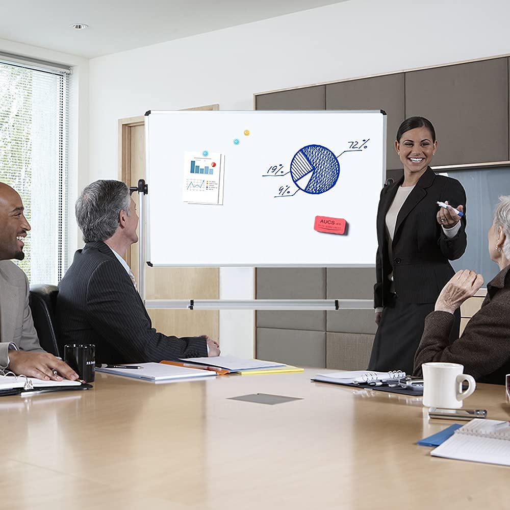 VIZ-PRO Mobile Whiteboard with aluminum frame & stand (120x90cm): Double-sided
