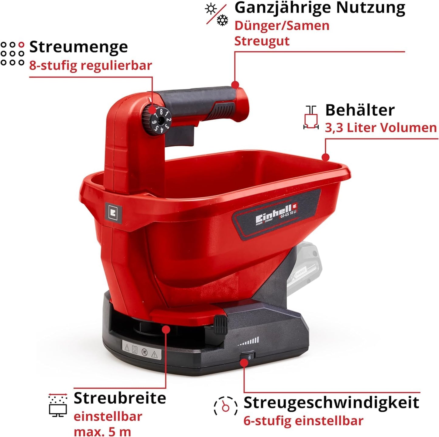 Einhell Universal Streuer (GE-US 18) Li-Solo Power X-Change ohne Akku und Ladegerät