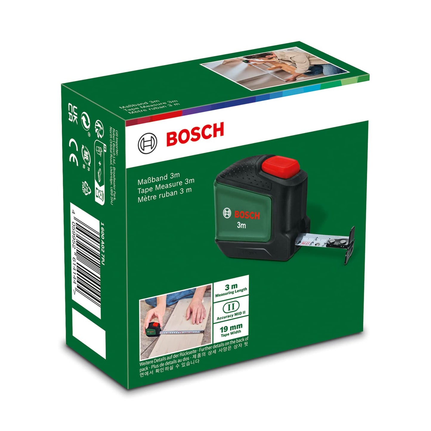 Bosch Maßband (3m) mit Autolock-Funktion | Ergonomisch mit Gürtelclip
