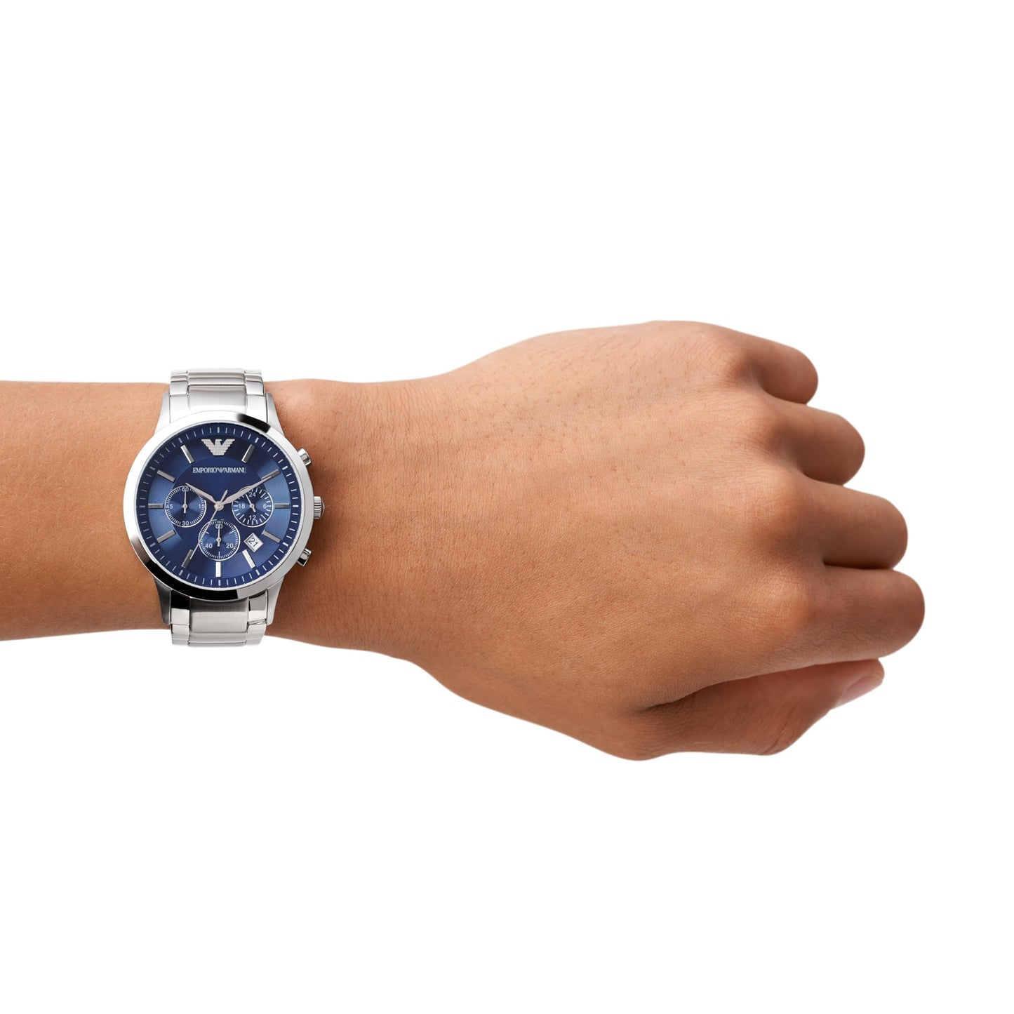 Emporio Armani 'AR2448' Chronograph Movement Men's Watch (43mm): Silver Stainless Steel Bracelet