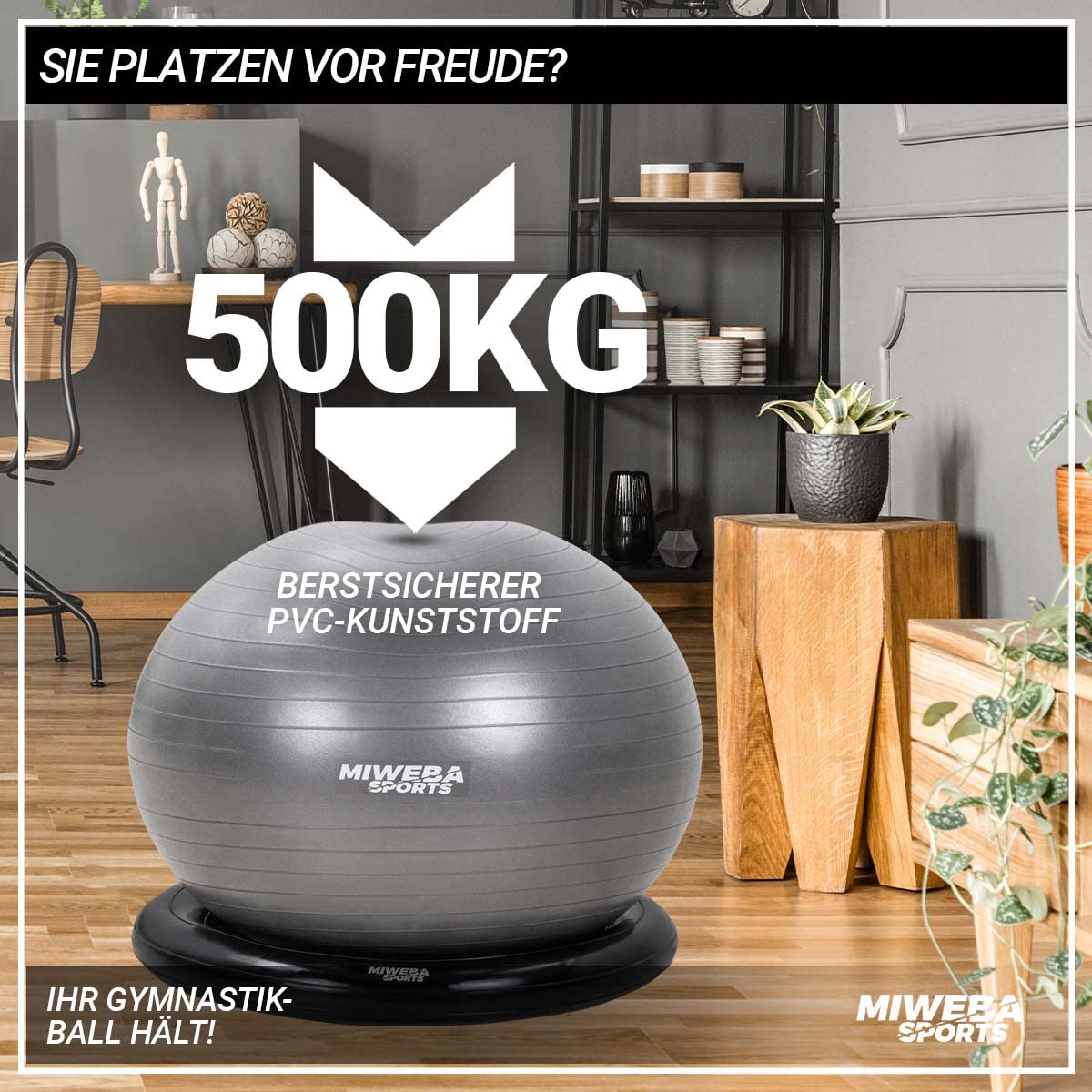 Miweba Sports PVC exercise ball set: 500kg load capacity, 65cm | Seat trainer - fitness ball chair