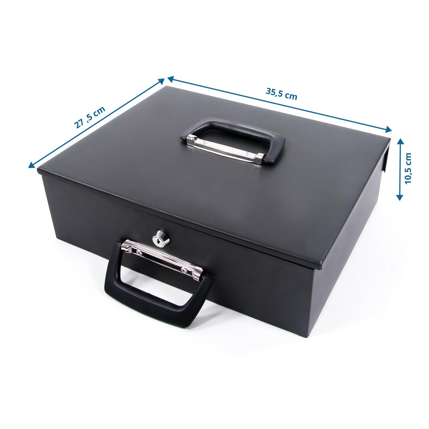 Sturdy steel cash box safe including Euro coin tray: Lockable