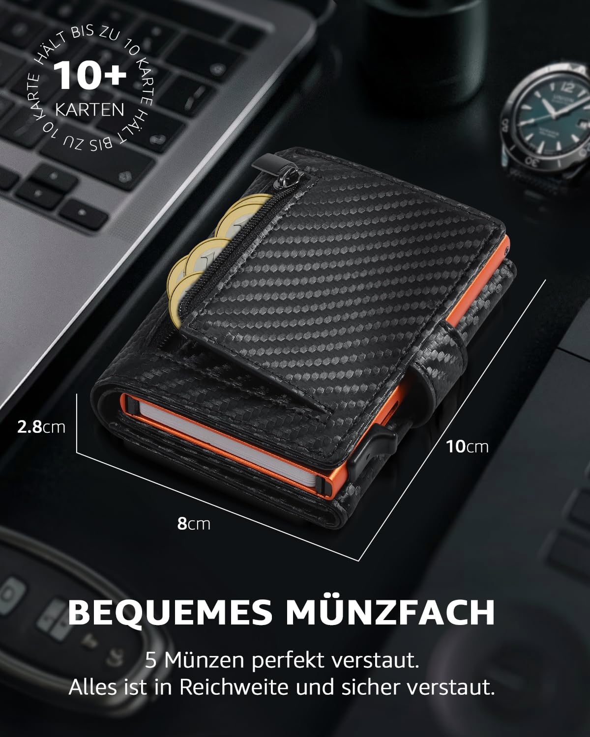 Slim wallet for men with coin pocket & RFID protection: credit card holder
