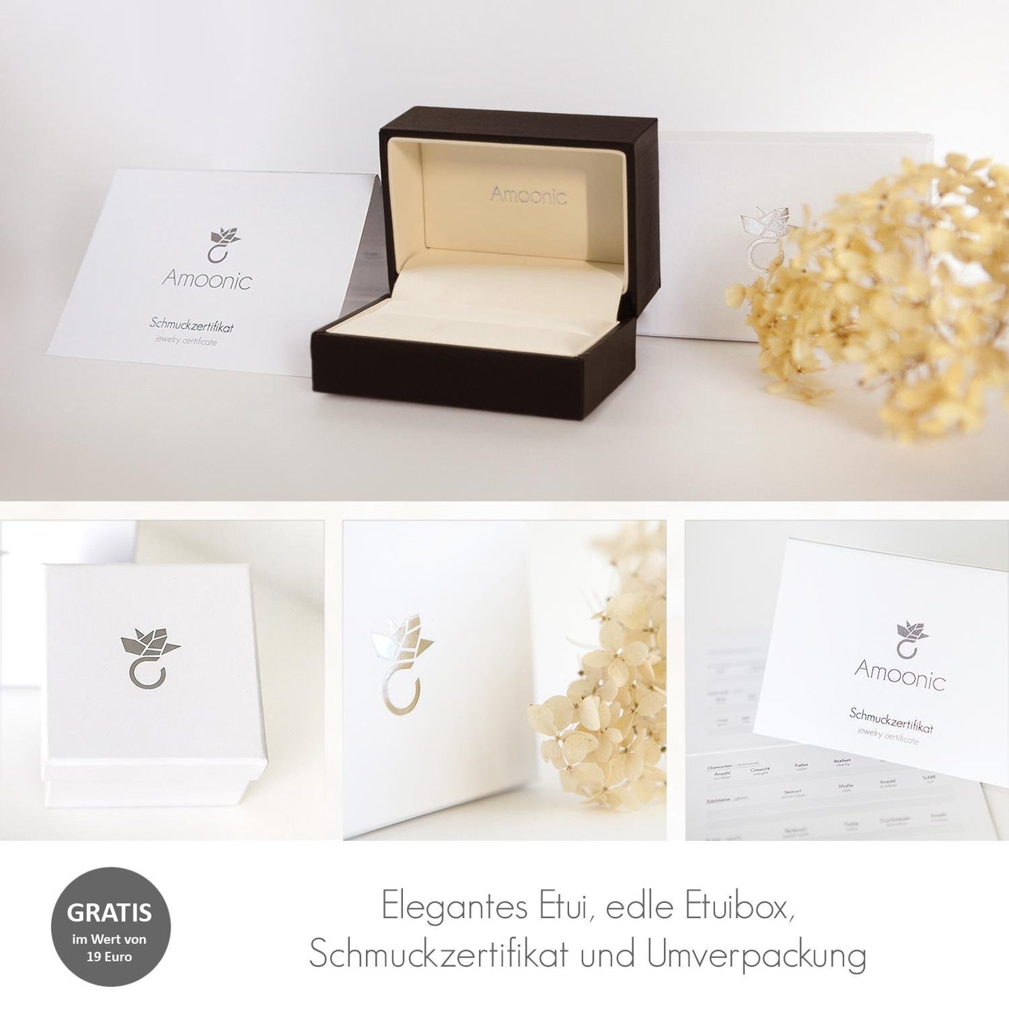 AMOONIC Verlobungsringe (Paar) Silber 925 mit Zirkonia 'GRATIS Etui mit 2 Herzen' (Weißgold-Platin Optik)