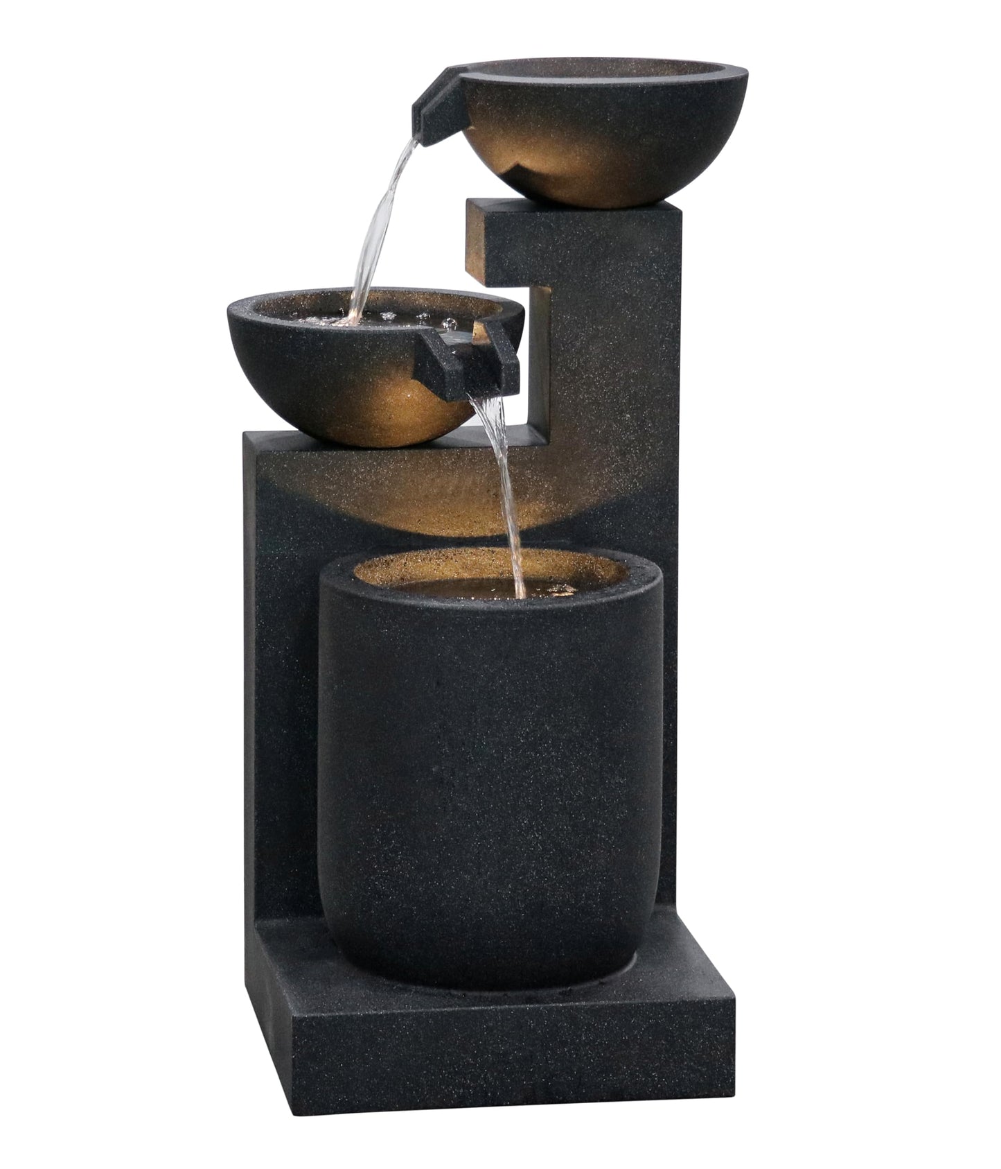 Dehner Samson Garden Fountain, Frost-Resistant Patio Fountain, Outdoor Fountain with LED Lighting, Approx. 100 x 54.5 x 54.5 cm, Polyresin, Black
