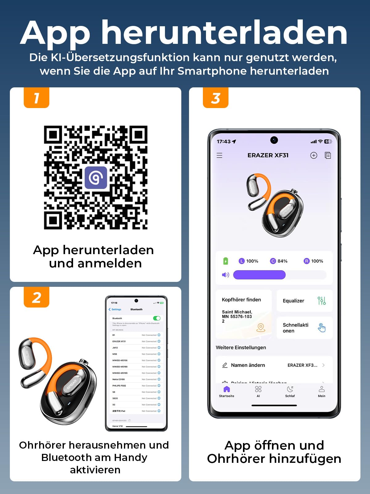 AI 3-in-1 Translation Headphones with 150 Languages, 5 Translation Modes: Real-time Translator with APP