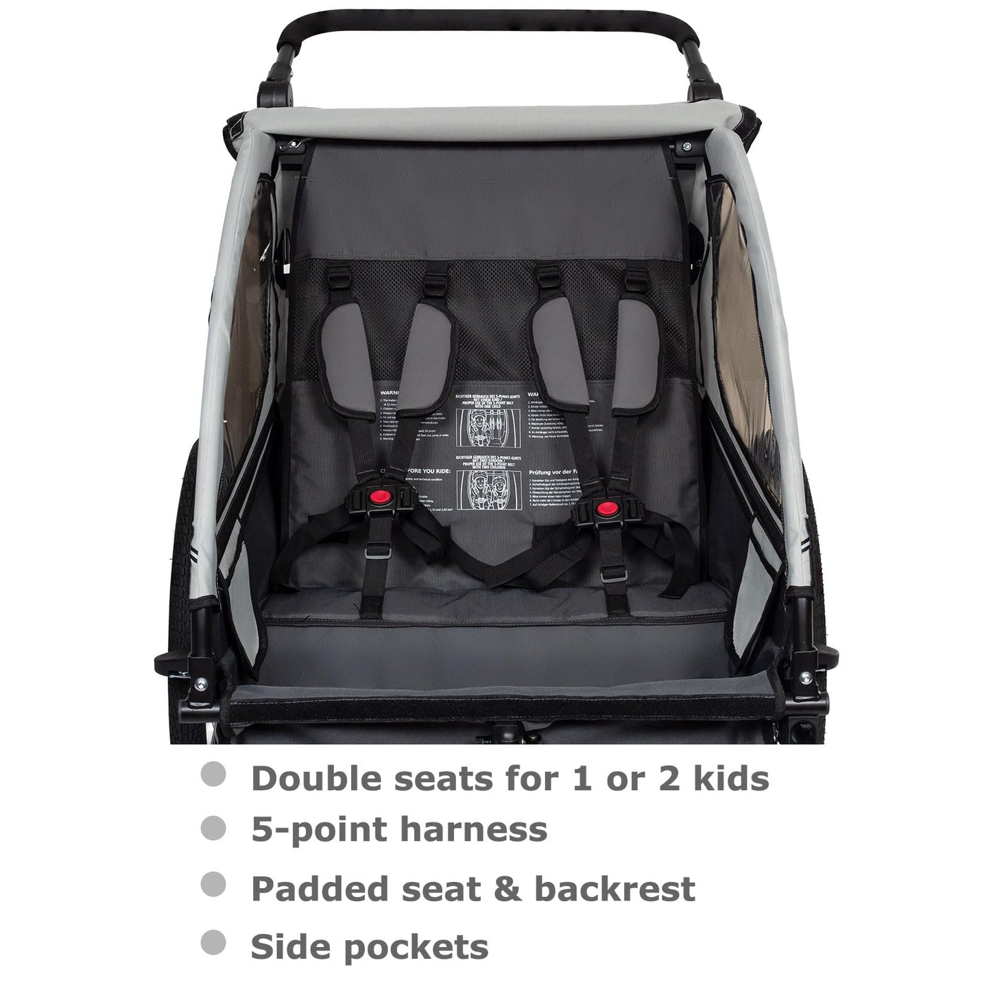 Tiggo 2-in-1 Bicycle Trailer with Buggy Set: 360° Rotatable with Suspension - max. 40 kg (Gray)
