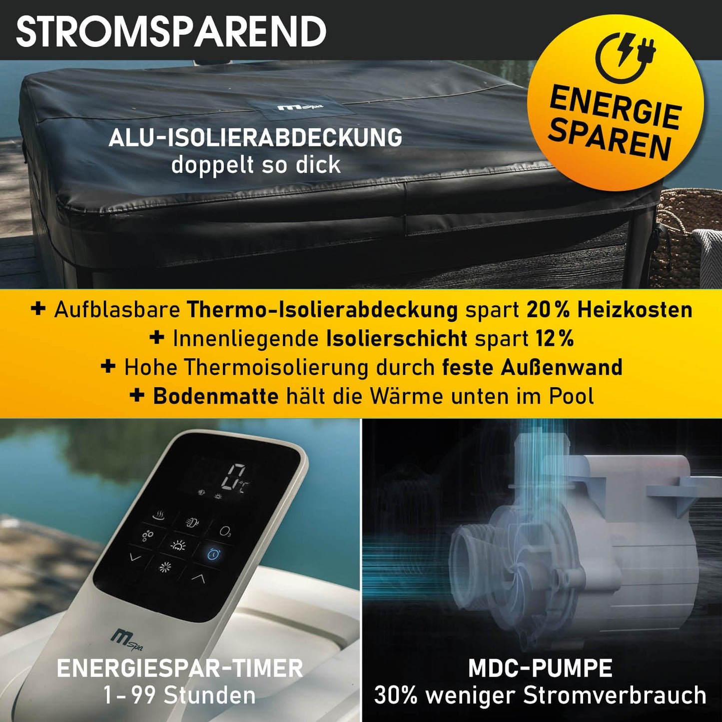 BRAST® Whirlpool MSpa Oslo Plus XXL mit Fester Außenwand & LED-Beleuchtung