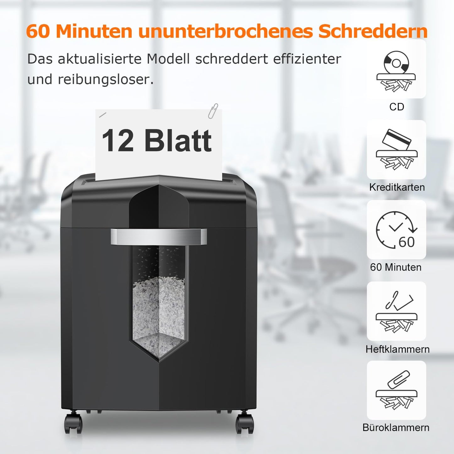 Bonsaii 12-Sheet Cross-Cut Paper Shredder, 60-Minute Runtime, High-Performance Shredder for Home Office, P4 Micro-Cut Paper Shredder with 4 Rollers & 16L Bin (C266-B)