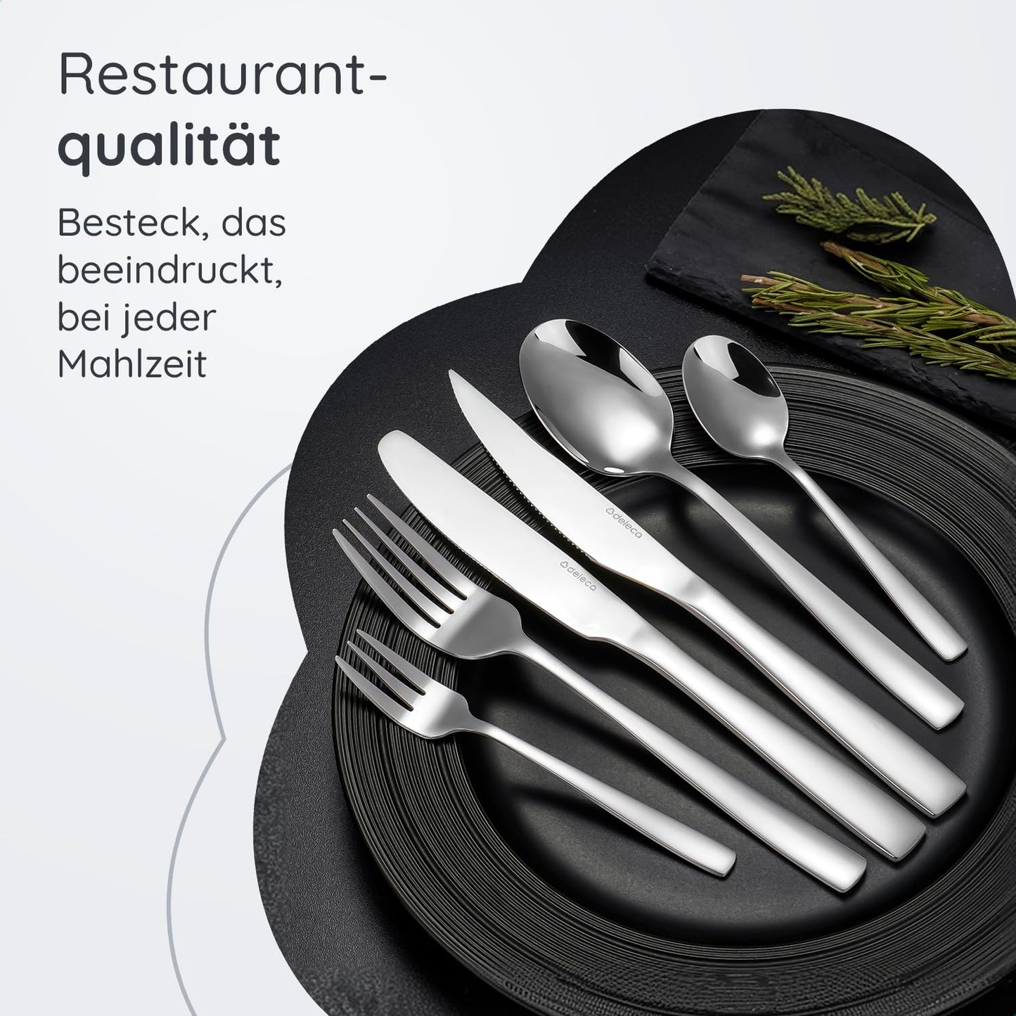 Deleca stainless steel cutlery set for 12 people (72 pieces): Dishwasher safe, silver table cutlery for home