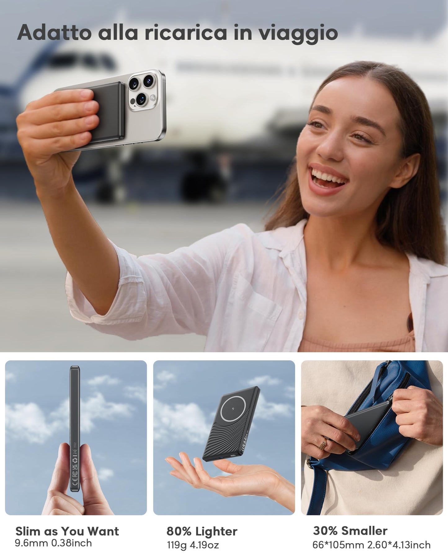 Ultra Slim iPhone Powerbank (5000mAh) for Magsafe - Inductive Charging, 20W Fast Charging