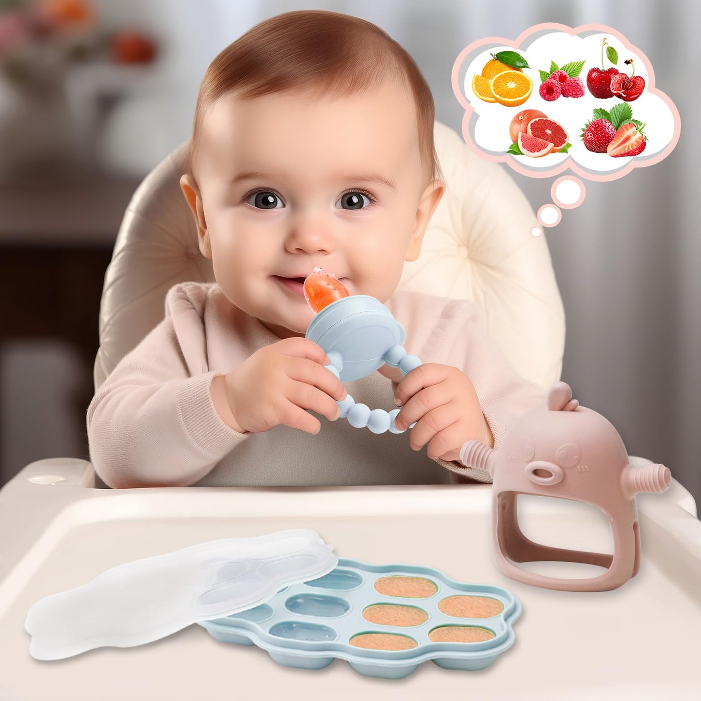 WEST STORY Baby Fruchtsauger, Beißspielzeug (5x Silikon Sauger in 3 Größen)