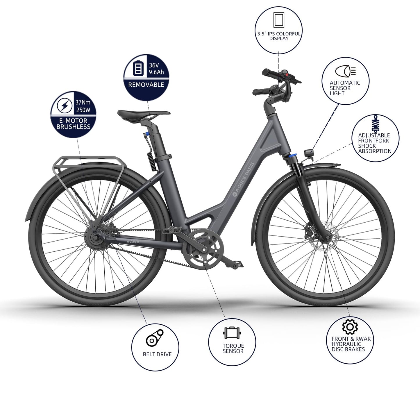 ADO Air 28 E-Bike (2 pieces): 345.00 Wh battery, torque sensor, belt drive, APP (Gray)