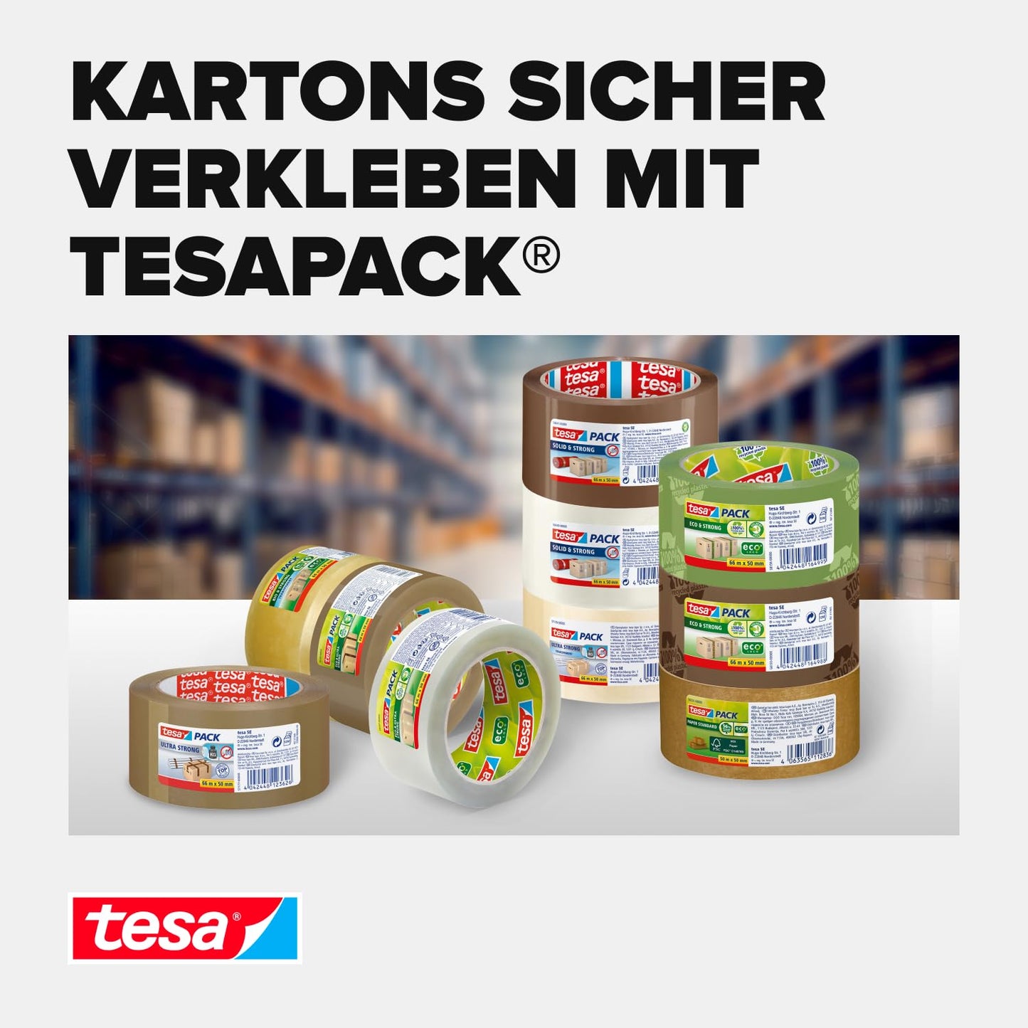 tesa parcel tape (brown): 6 rolls of 50m x 50mm, FSC-certified & recycling-friendly