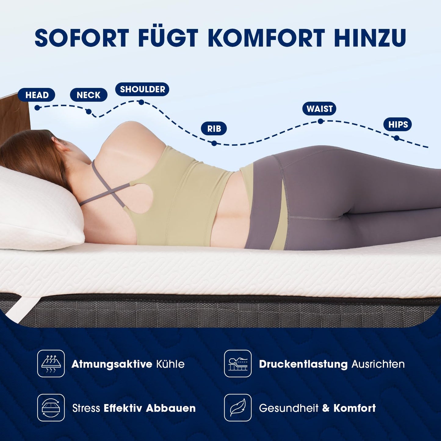 DOPEDIO mattress topper | Ergonomic memory foam topper with bamboo cover