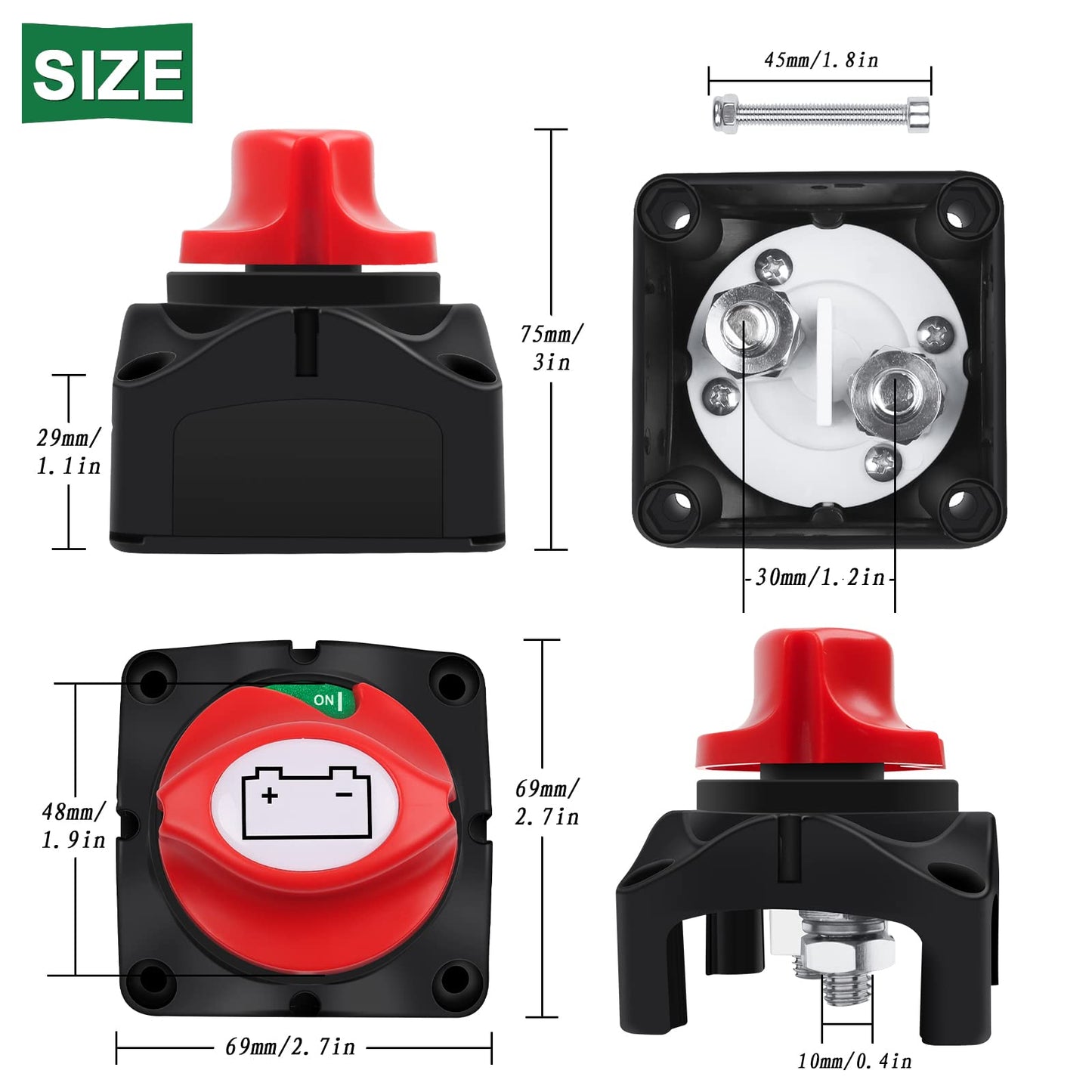 Bolatus battery disconnect switch 12V-24V-48V | 1-2-Both-OFF, 275A battery disconnect master