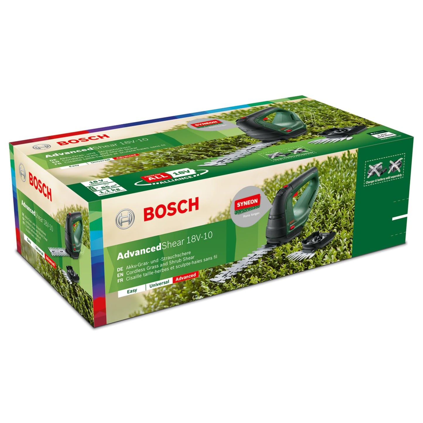Bosch 'AdvancedShear' Cordless Grass Shear 18V-10 with shrub and grass shear blades | without battery