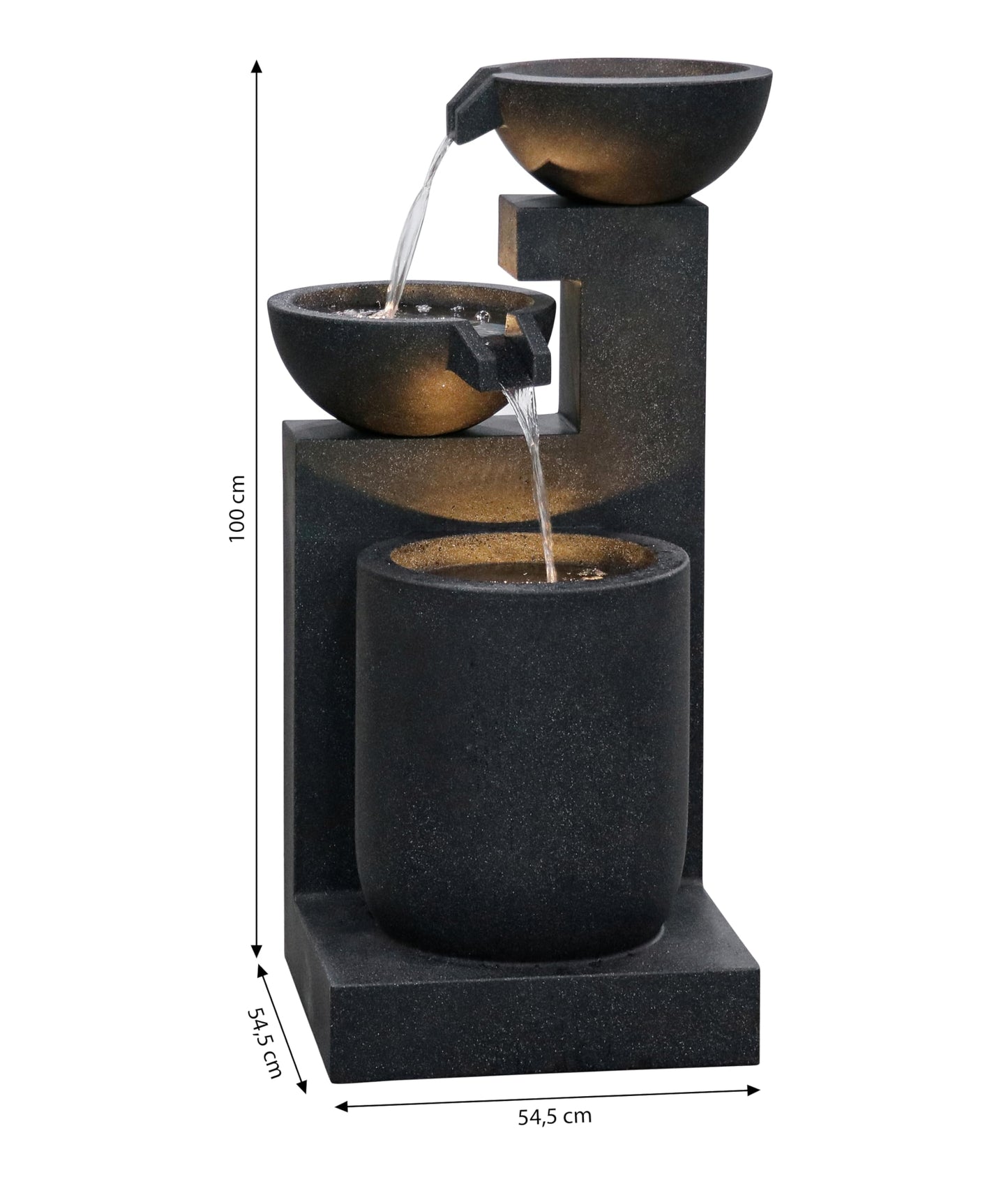 Dehner Samson Garden Fountain, Frost-Resistant Patio Fountain, Outdoor Fountain with LED Lighting, Approx. 100 x 54.5 x 54.5 cm, Polyresin, Black