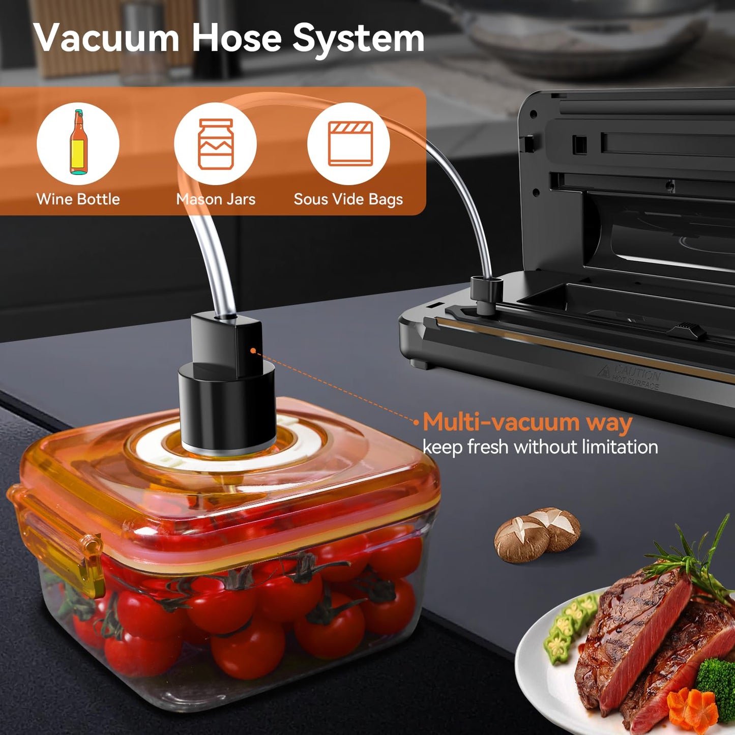8-in-1 Vakuumiergerät 80 KPA | Lebensmittel Trocken-/Feuchtmodus mit eingebautem Cutter, digitalem Countdown