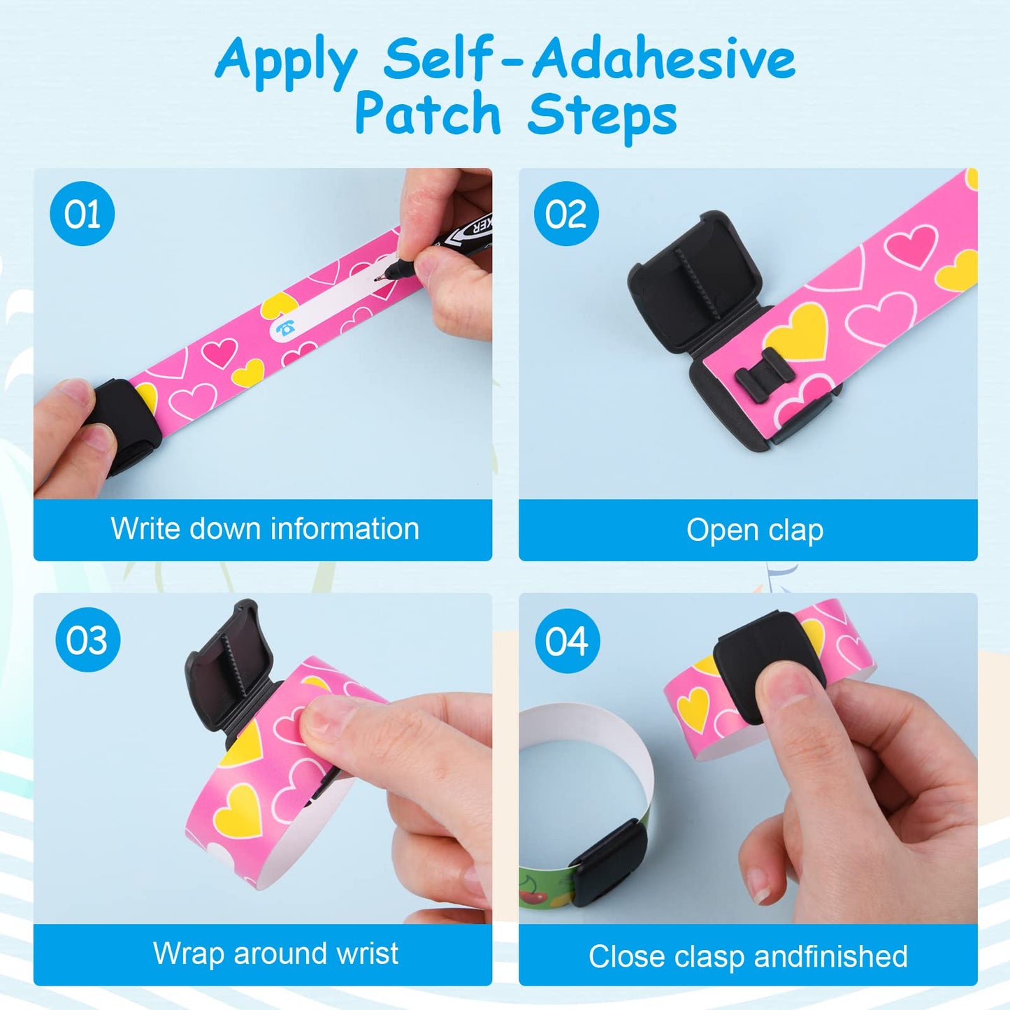 SOS Emergency ID Bracelet for Children (6 pieces) with 1 Marker Pen: Reusable
