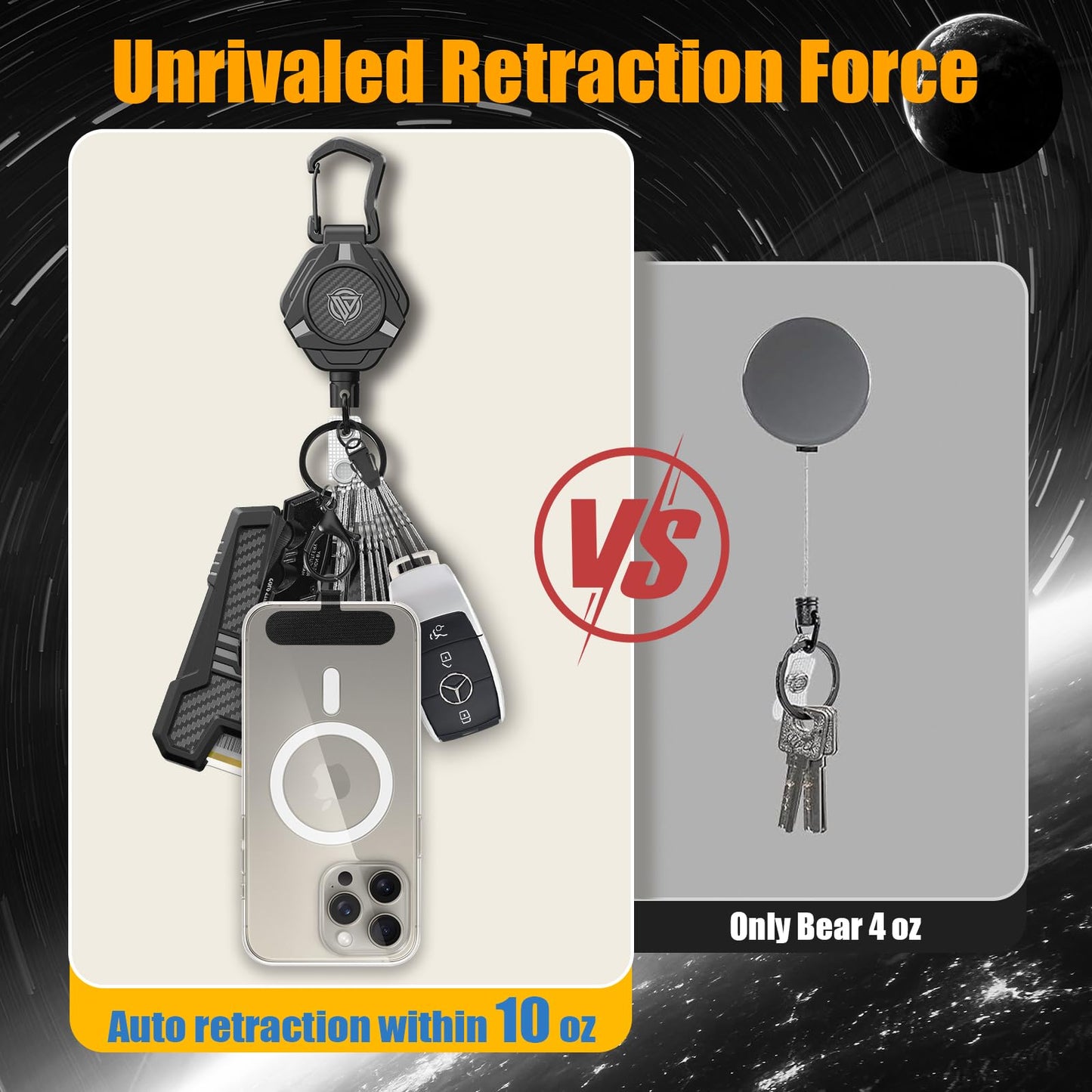 Magnetic Retractable Keychain (2-Pack): Carabiner ID badge holder with coated steel cable