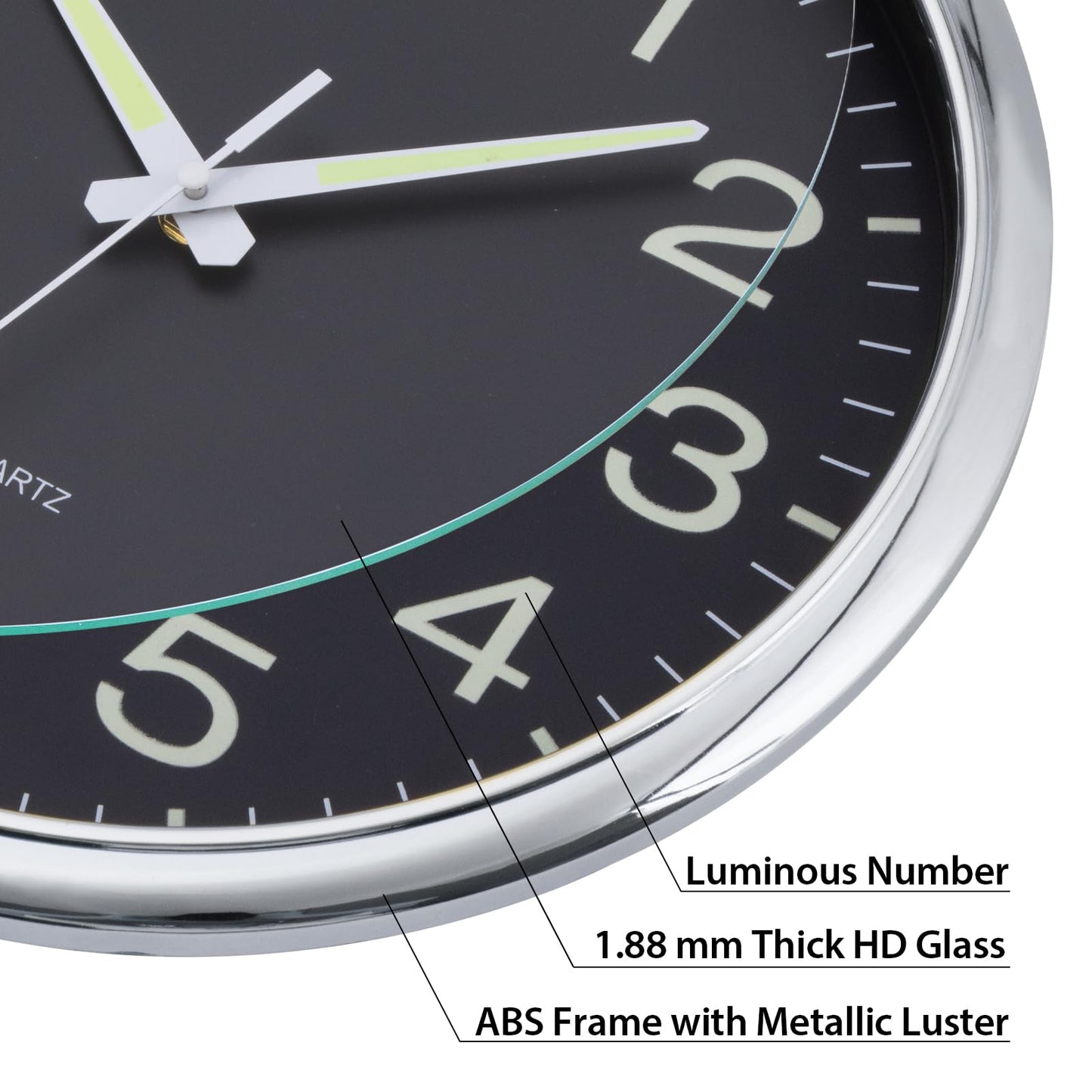 VINILITE Luminous Night Light Wall Clock (30cm) without ticking noise: Battery-operated for living room, bedroom, office