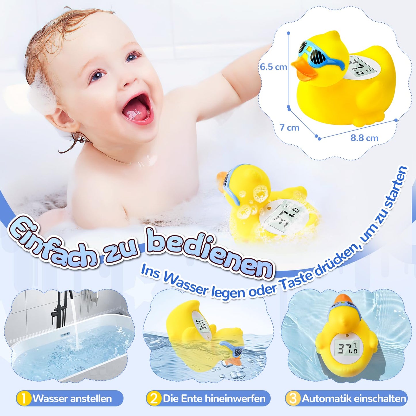 Bath and room temperature thermometer for newborns with LED display