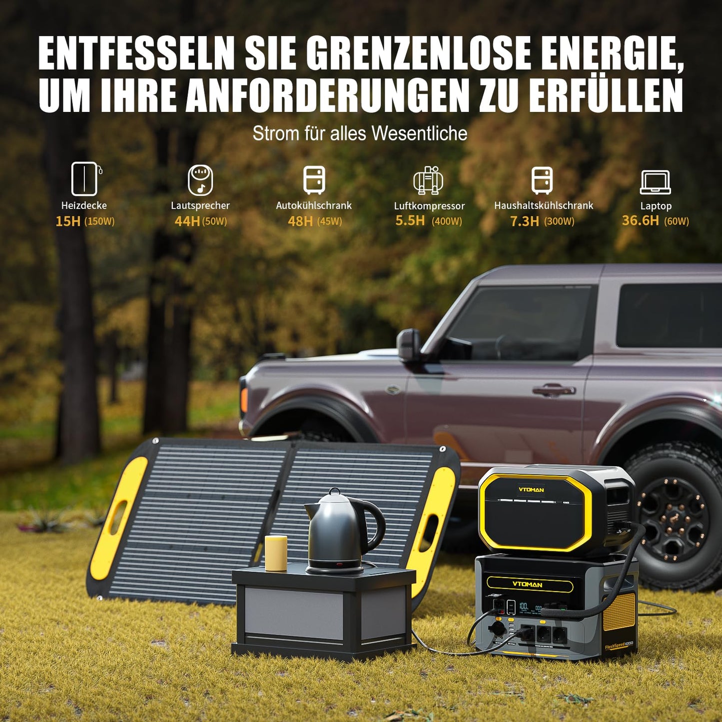 VTOMAN FlashSpeed 1000 Powerstation (2376Wh) Komplett-Set: 1h Schnellladung für Camping, Wohnmobil