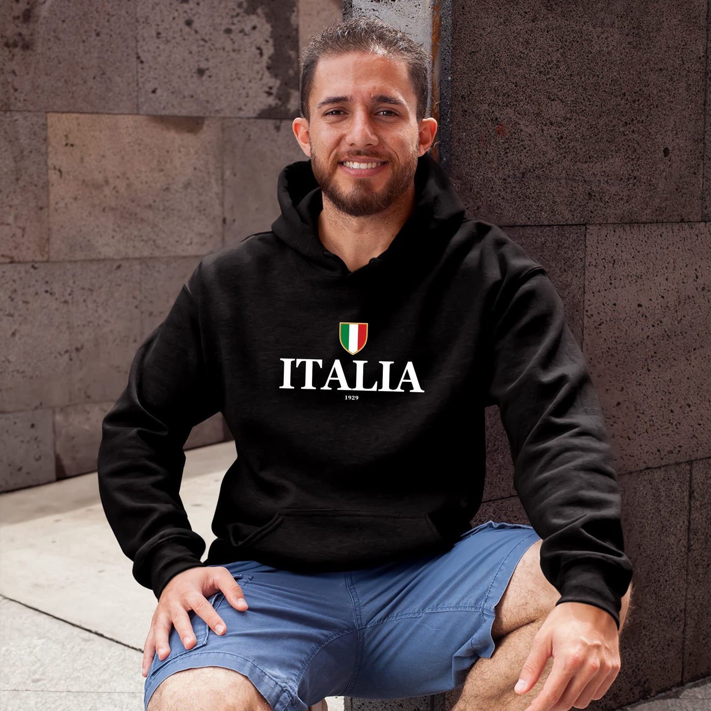 ITALIA men's hoodie with Italian flag in royal blue