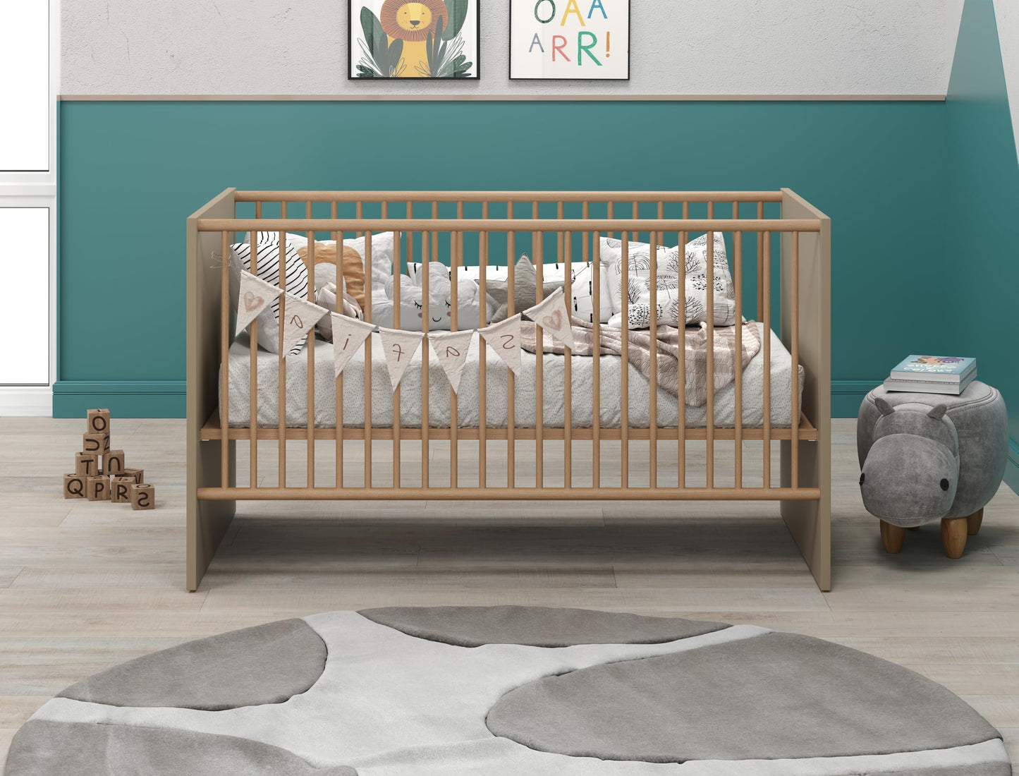 Baby room set 'BERRY' with triple slatted frame, changing table & wardrobe
