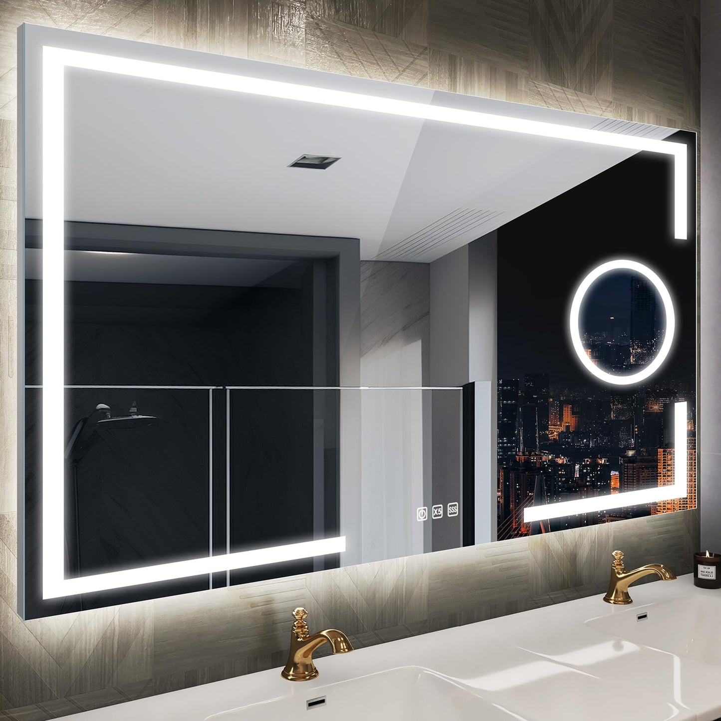 STARLEAD Bathroom Mirror with Lighting 120x70cm, Bathroom Mirror with 5X Magnifying Mirror with Light, 3 Light Colors, Adjustable Brightness, Defogging, IP44 LED Mirror Bathroom, HD Tempered Glass