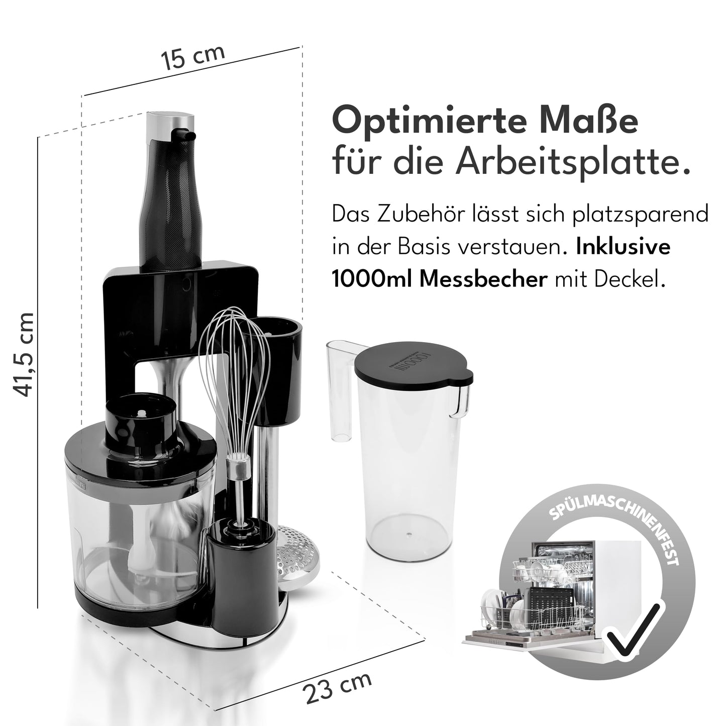 LEBENLANG Premium  Stabmixer Set (1200W) inkl. 5x Zubehör & Spritzschutz