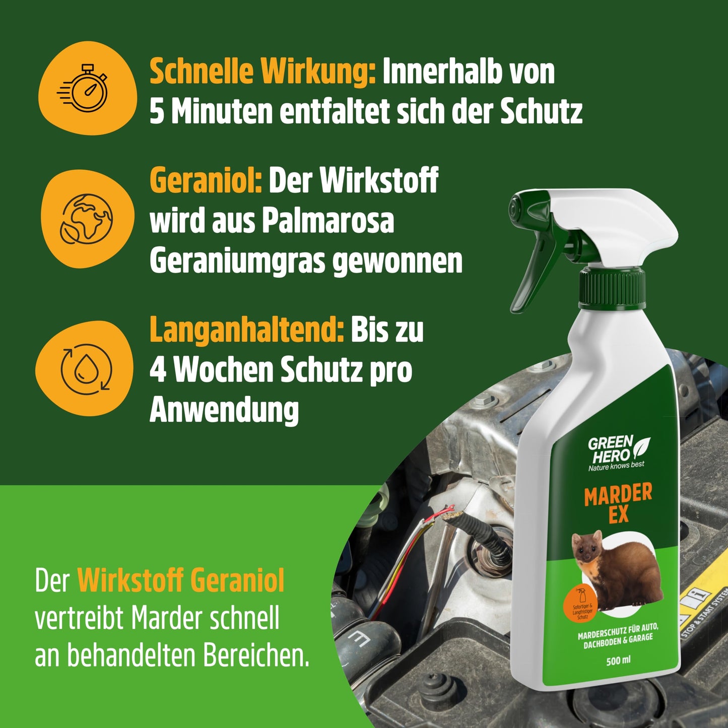 GREEN HERO Marder-EX (500ml): Marderabwehr, Marderschreck Auto-Spray