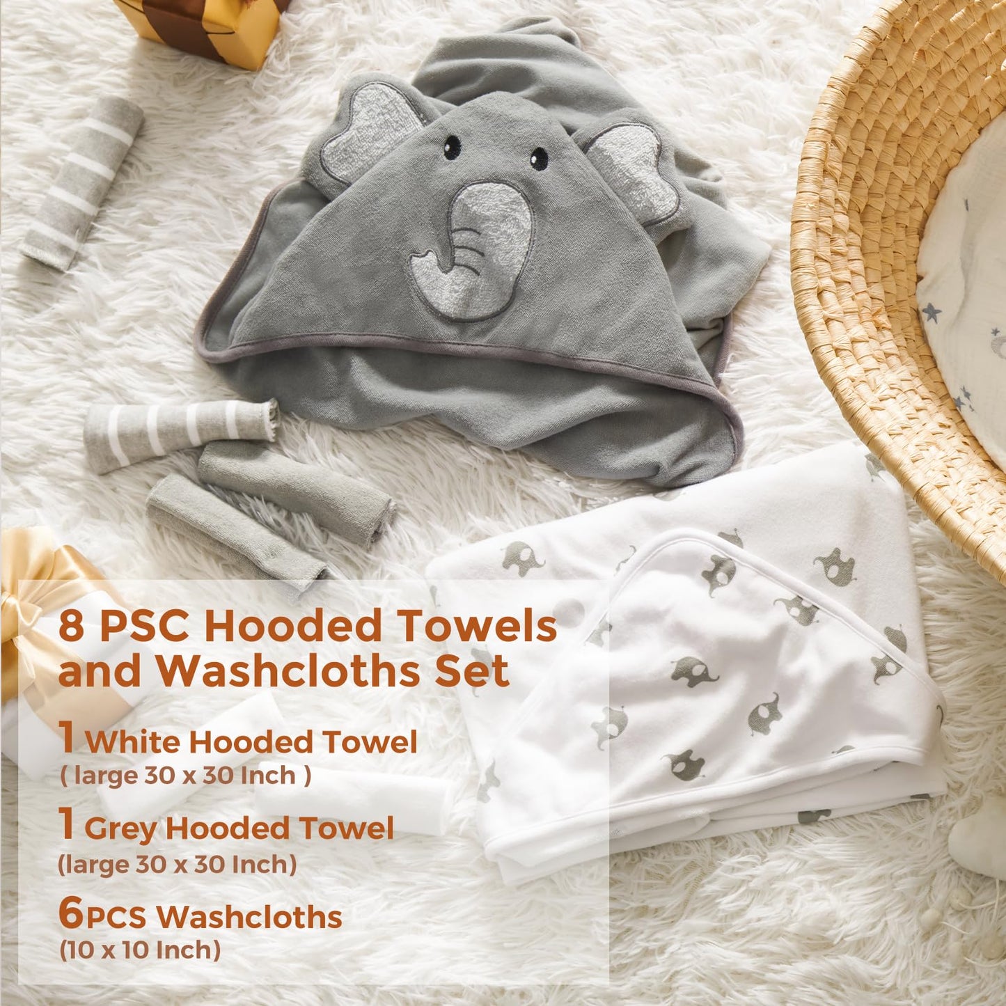 momcozy 8-teiliges Baby Kapuzenhandtuch & Waschlappen-Set: Weich, Saugfähig und Sanft