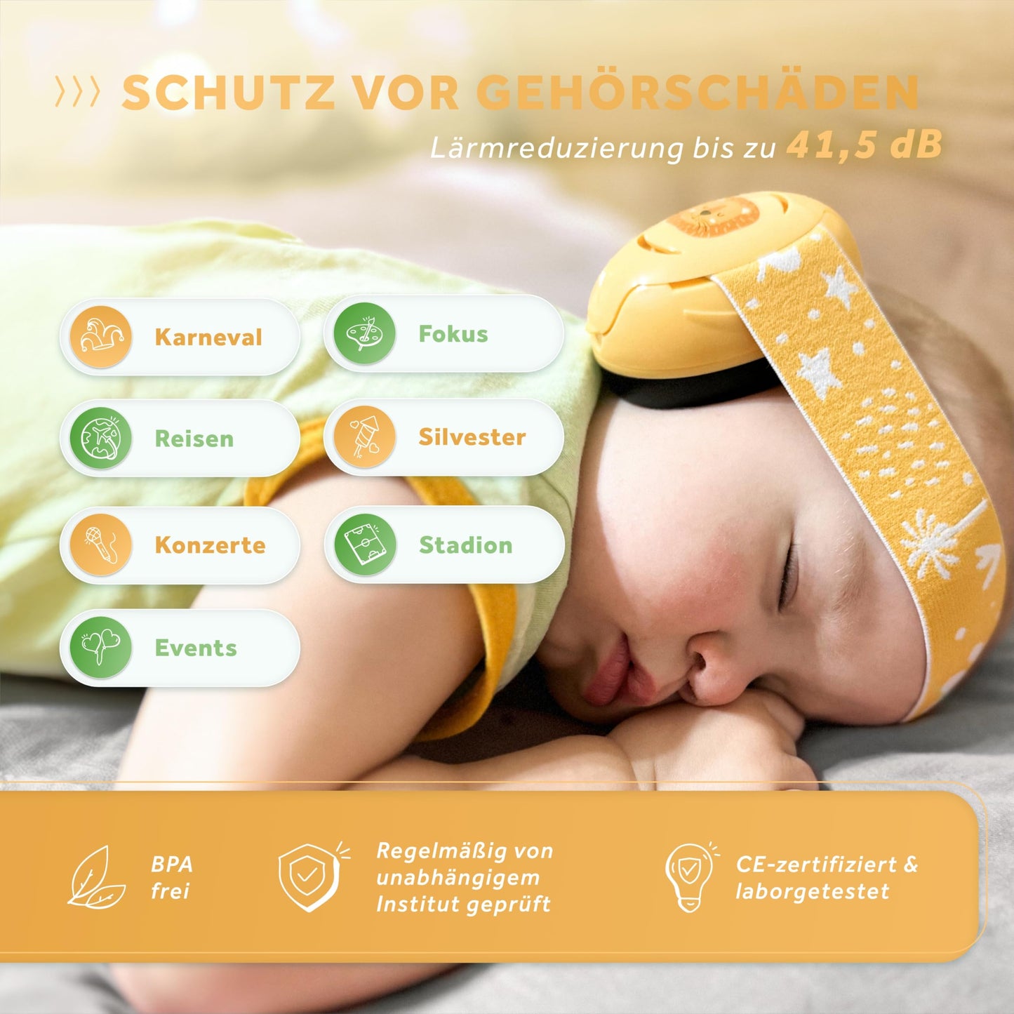 Schallwerk® Mini+ earmuffs for toddlers (Lion Yellow): Noise protection headphones for babies and children