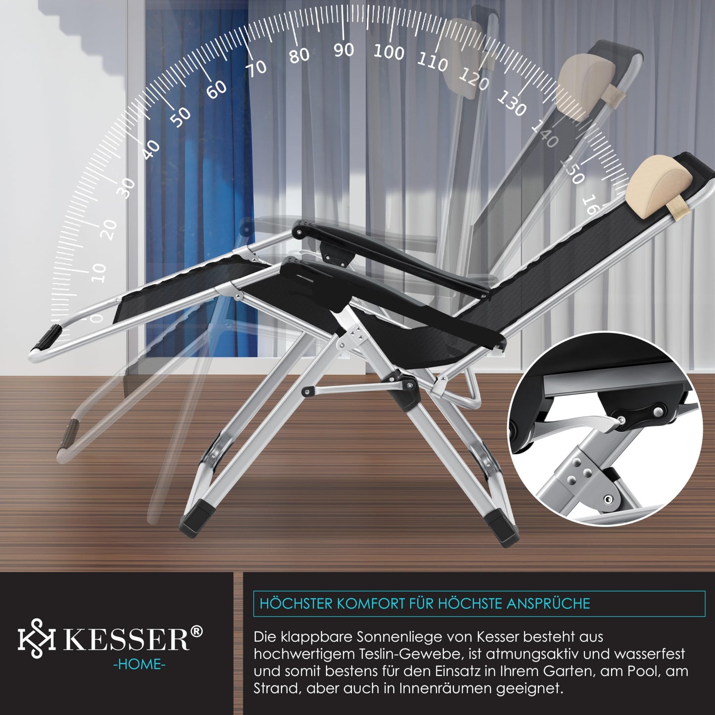 KESSER® sun lounger: Foldable & weatherproof including neck pillow & cup holder