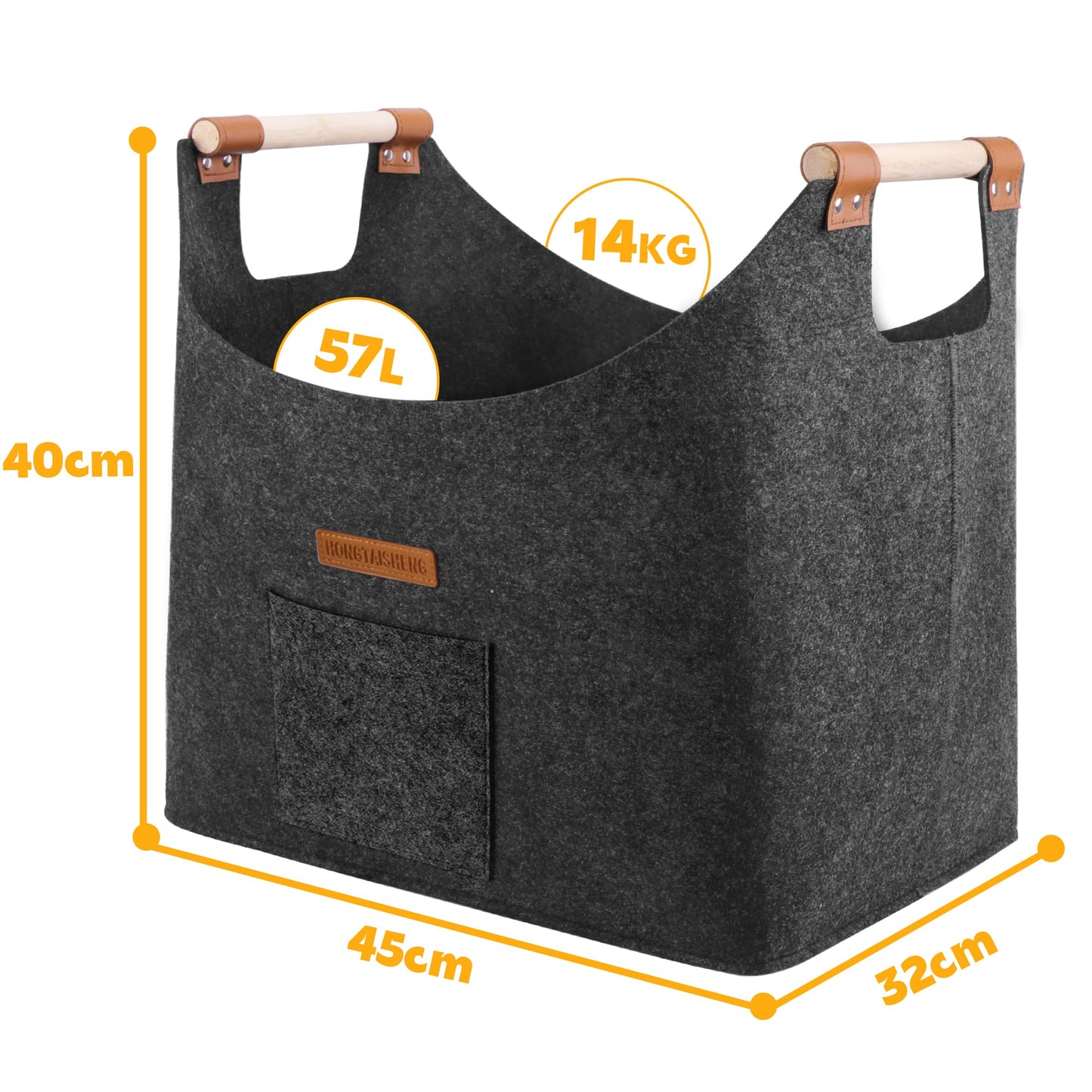 XL firewood felt basket with reinforced handle for shopping, wood, newspaper or firewood
