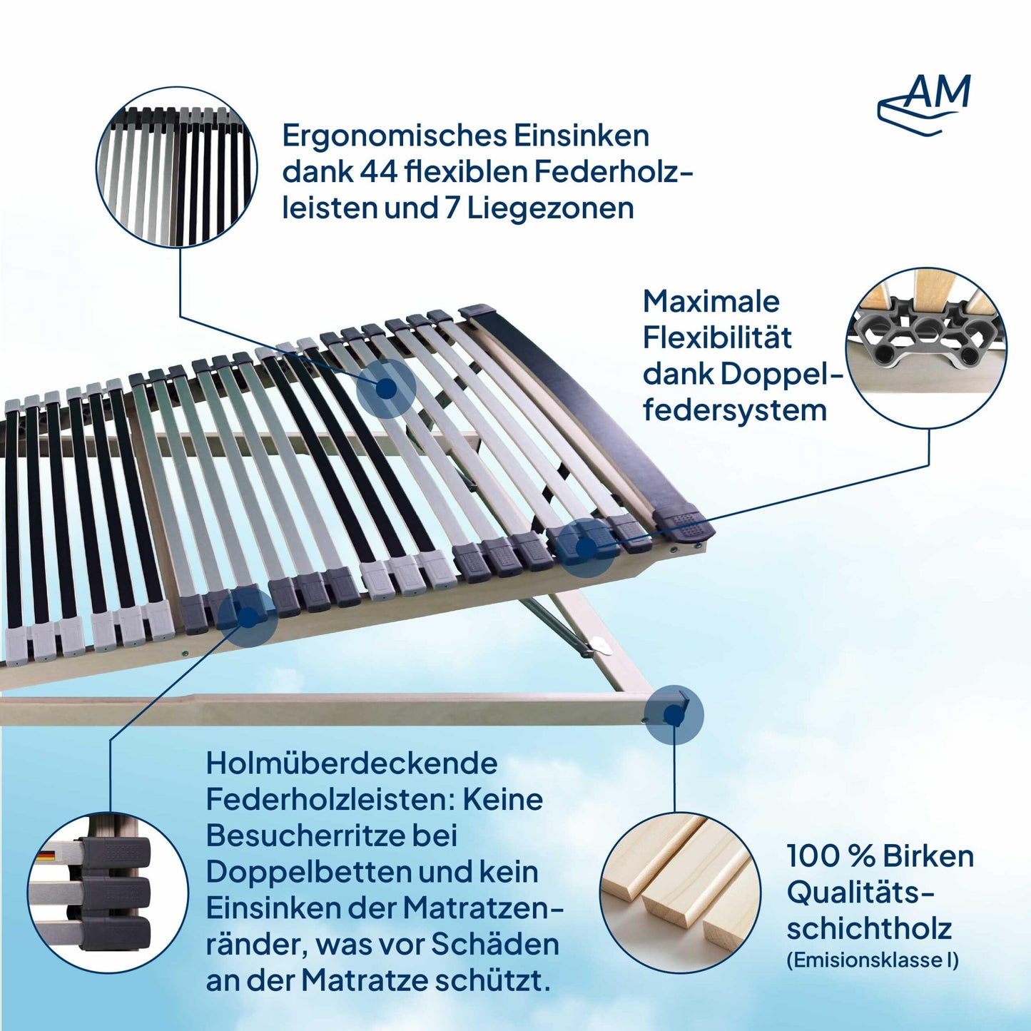 Ergonomic 7-zone slatted frame (90x200cm): 44 slats - Adjustable - Bar lowering