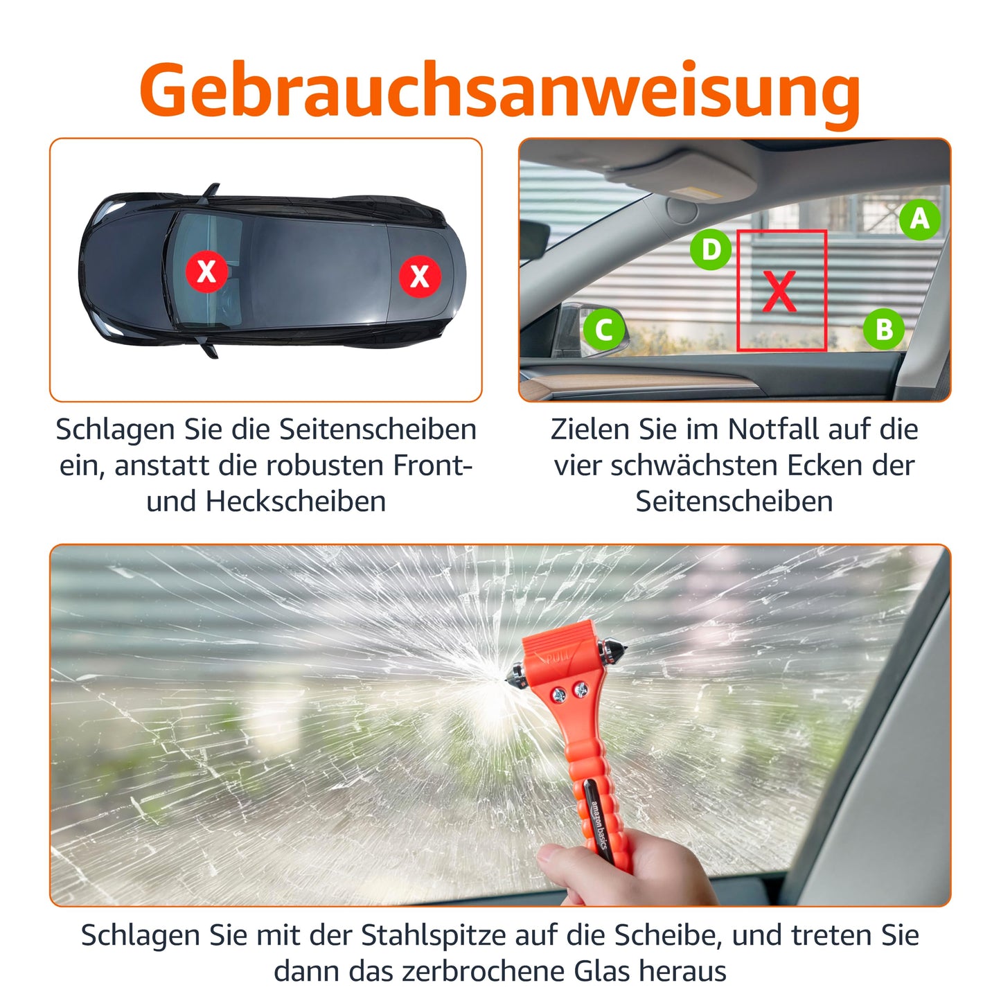 Amazon Basics Emergency Seatbelt Cutter and Window Hammer (2-Pack)