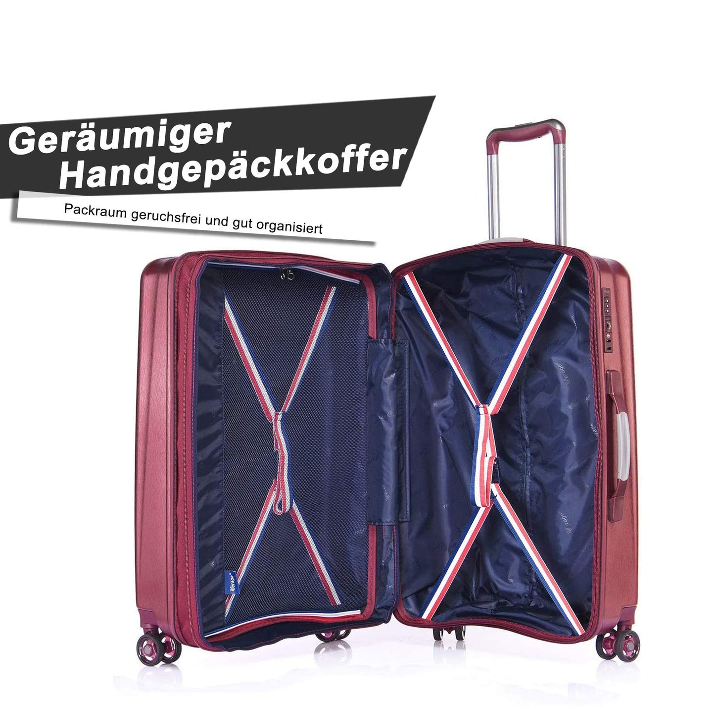 ABISTAB VERAGE 'Kinetic' hard-shell travel suitcase set (3 pieces): TSA, Burgundy