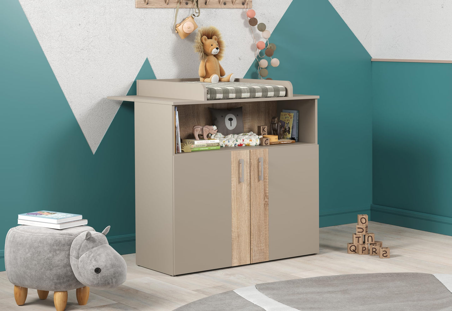 Baby room set 'BERRY' with triple slatted frame, changing table & wardrobe