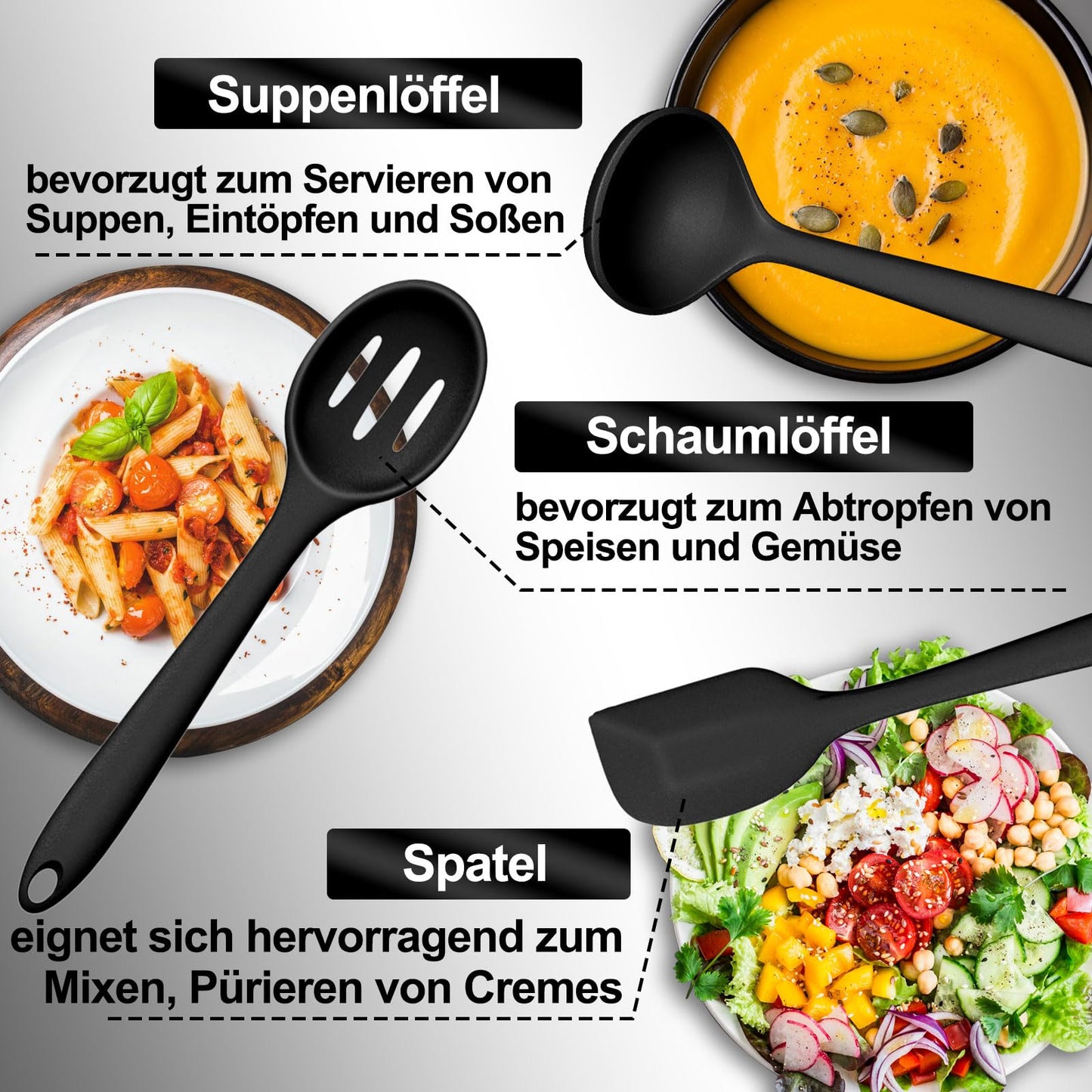 43-piece silicone cooking utensil set: dishwasher safe (black)