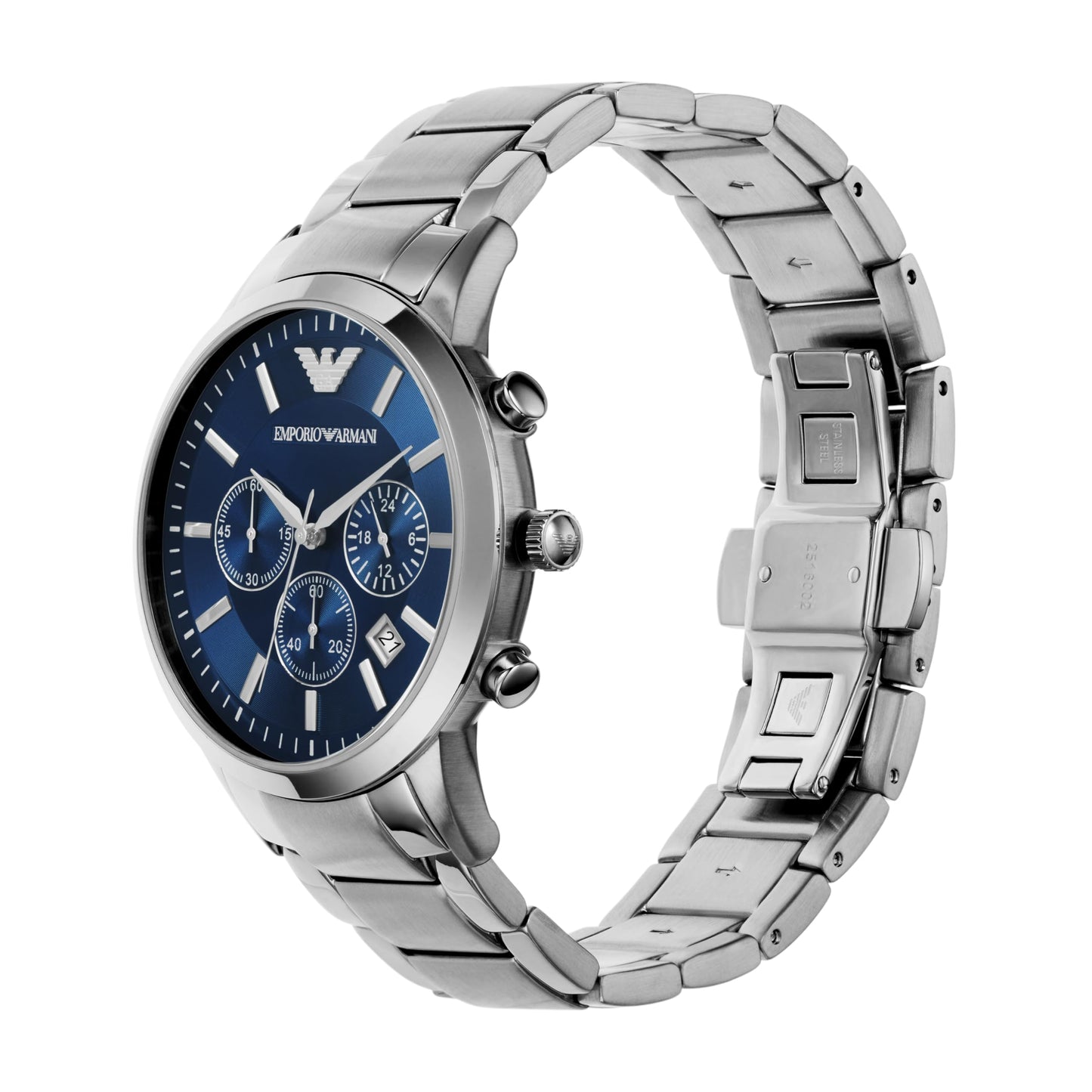 Emporio Armani 'AR2448' Chronograph Movement Men's Watch (43mm): Silver Stainless Steel Bracelet